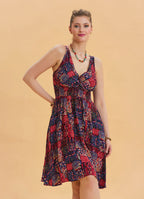 V Neck Robe Red Patterned Ethnic Dress 4515