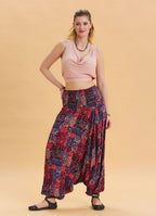 Red Bohemian Shalwar with Elastic Waist and Gipe Detail 4536