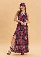 V Neck Slit Red Long Dress 4645