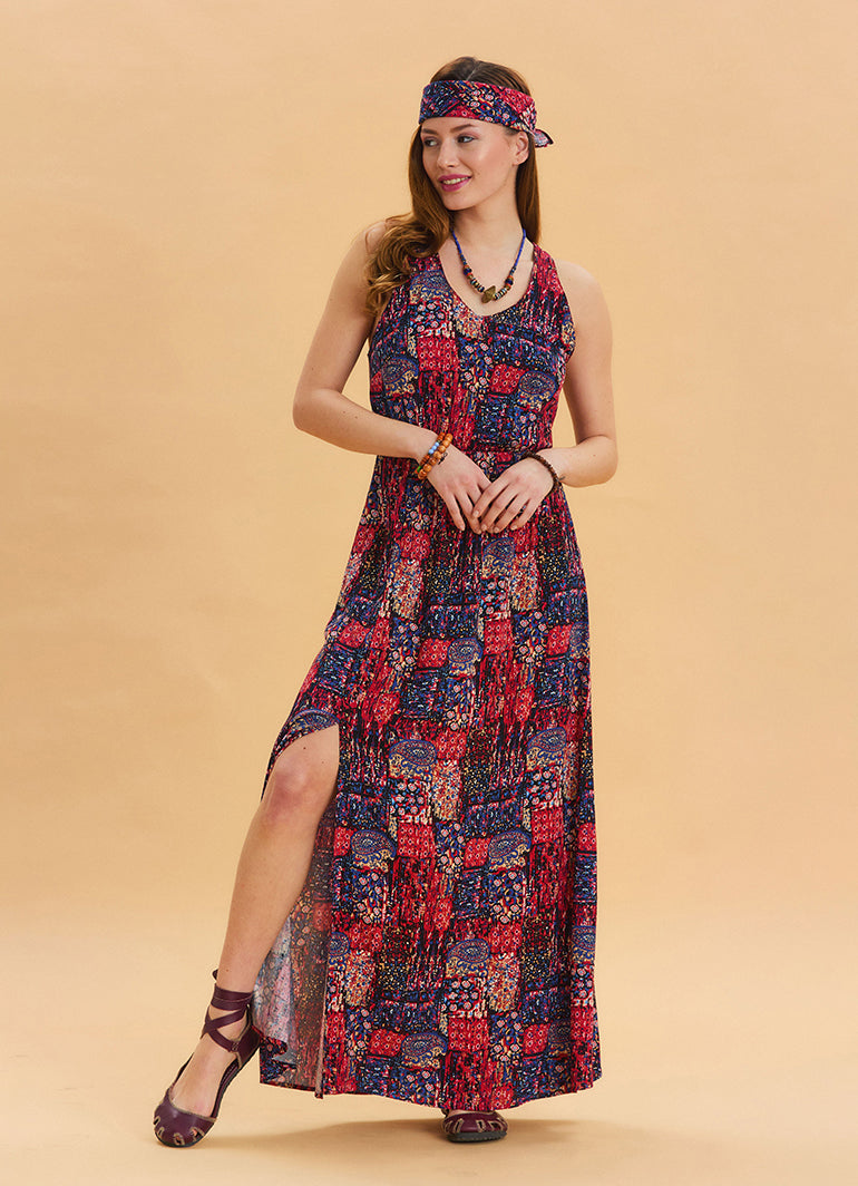 V Neck Slit Red Long Dress 4645