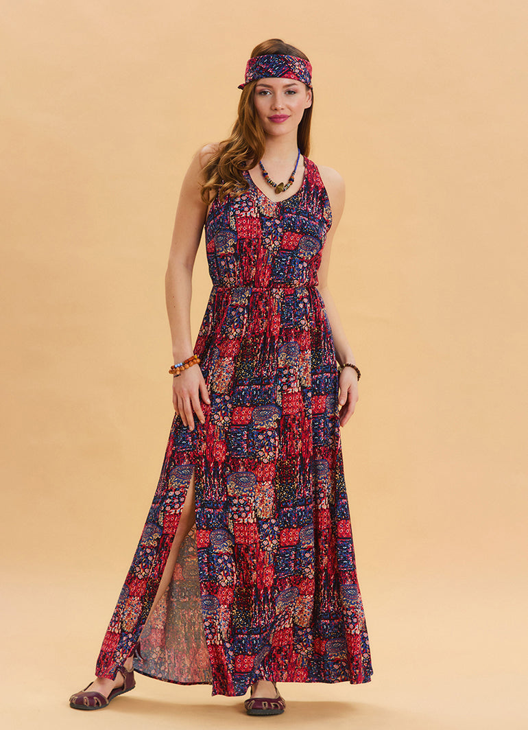 V Neck Slit Red Long Dress 4645