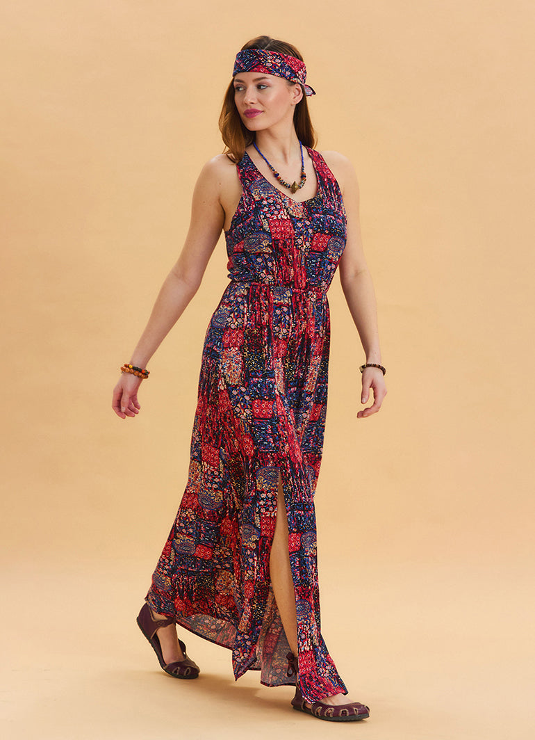 V Neck Slit Red Long Dress 4645