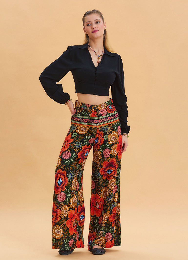 High Waist Loose Cut Black Palazzo Trousers 4538