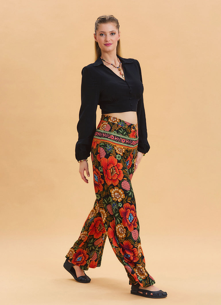 High Waist Loose Cut Black Palazzo Trousers 4538