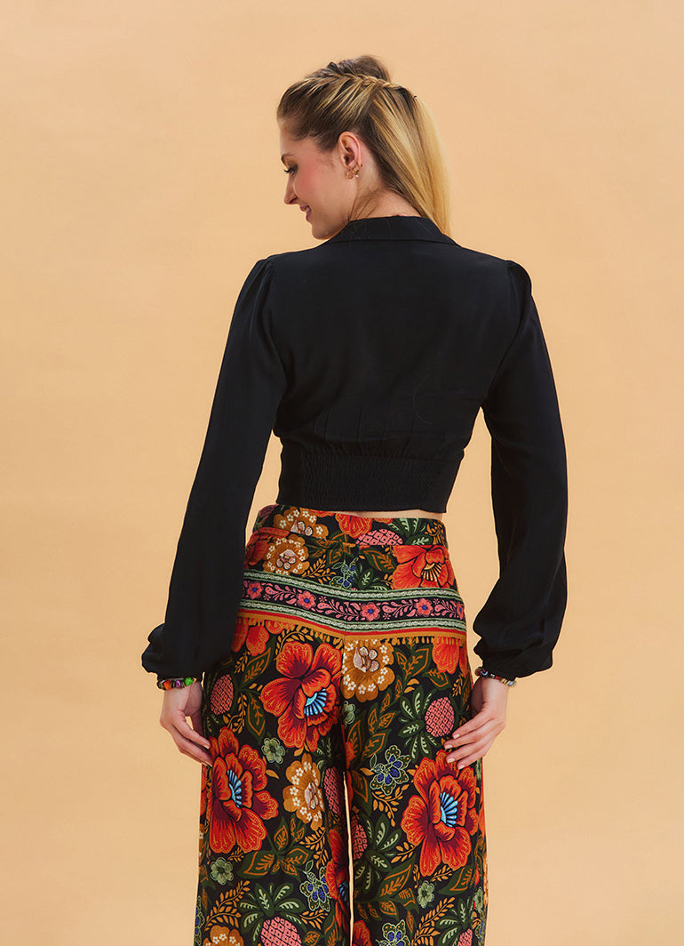 High Waist Loose Cut Black Palazzo Trousers 4538