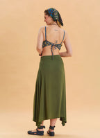 Khaki Asymmetrical Skirt with Zipper Detail and Slit 4639