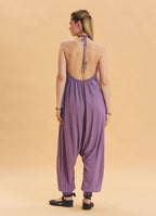 Lilac Bohemian Jumpsuit with Elasticated Legs and Tied Neck 4486