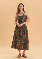 Khaki Ethnic Dress with Thick Straps and Buttons Throughout 4540