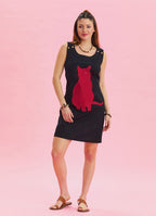 U Neck Cat Figure Button Detailed Black Bohemian Dress 4530