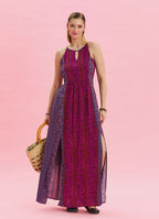 Halter Neck Slit Detailed Purple Long Dress 4610