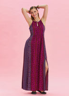 Halter Neck Slit Detailed Purple Long Dress 4610