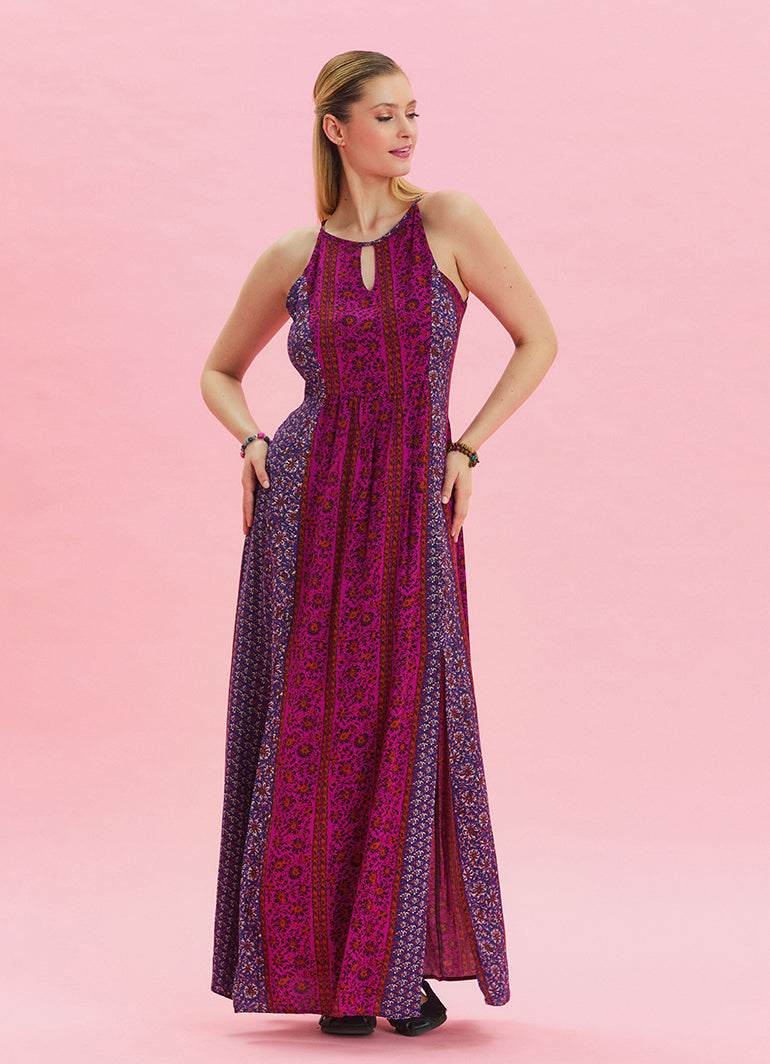 Halter Neck Slit Detailed Purple Long Dress 4610