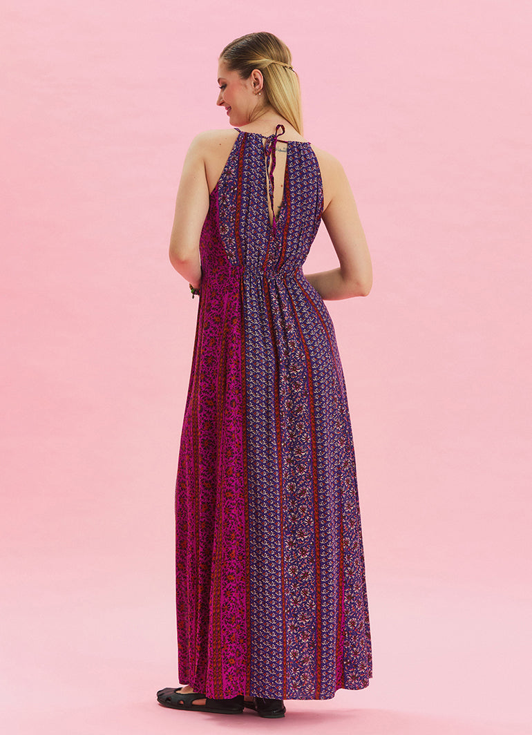 Halter Neck Slit Detailed Purple Long Dress 4610
