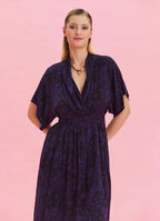 V Neck Gathered Detailed Purple Summer Dress 4533