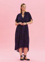 V Neck Gathered Detailed Purple Summer Dress 4533