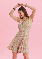 Thin Strap Button Detailed Beige Summer Jumpsuit 4568