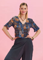 V Neck Lace Back Detail Buttoned Bohemian Blouse 4636