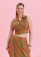 Orange Crop Blouse with Shirt Collar Button Detail 4629
