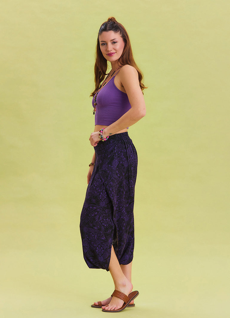 Purple Bohemian Shalwar with Elastic Waist and Low Crotch 4543