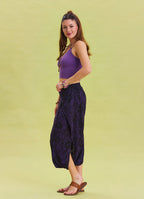 Purple Bohemian Shalwar with Elastic Waist and Low Crotch 4543