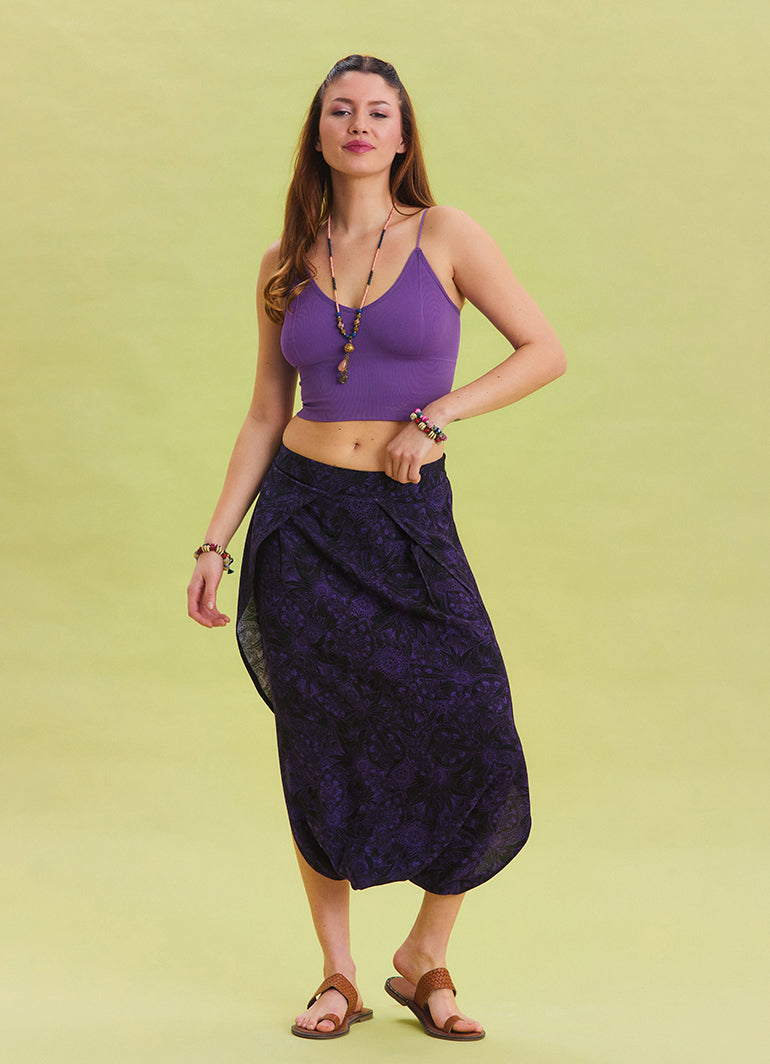 Purple Bohemian Shalwar with Elastic Waist and Low Crotch 4543