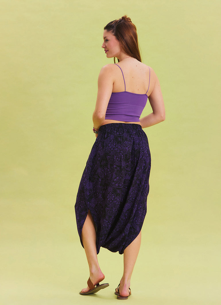 Purple Bohemian Shalwar with Elastic Waist and Low Crotch 4543