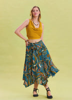 Petrol Midi Skirt with Waist Tie and Gipe Detail 4505