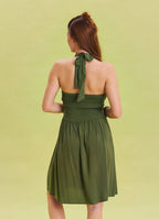 V Neck Halter Khaki Mini Dress 4545