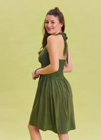 V Neck Halter Khaki Mini Dress 4545