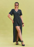 Flounce Sleeve Shorts Detailed Anthracite Women's Jumpsuit 4488