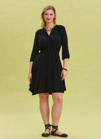 Black Midi Dress with Judge Collar and Button Detail 4463