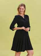 Black Midi Dress with Judge Collar and Button Detail 4463