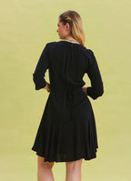 Black Midi Dress with Judge Collar and Button Detail 4463