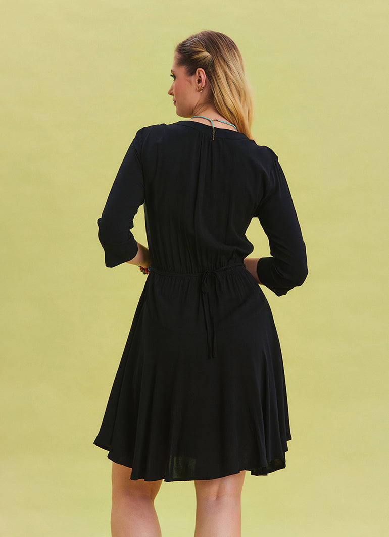 Black Midi Dress with Judge Collar and Button Detail 4463