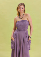 Strapless Chest Pocket Detailed Lilac Flared Dress 4460