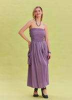 Strapless Chest Pocket Detailed Lilac Flared Dress 4460