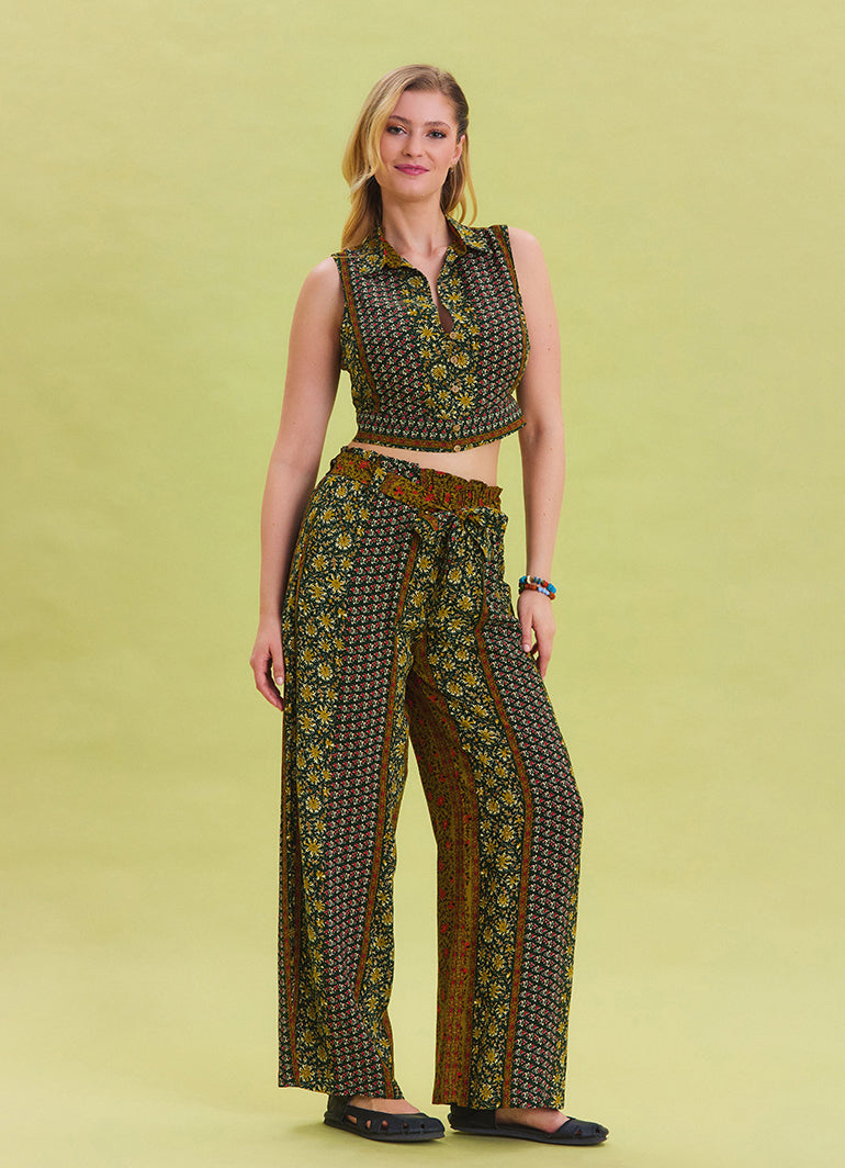 Green Harem Trousers with Elastic Waist Belt Detail 4573