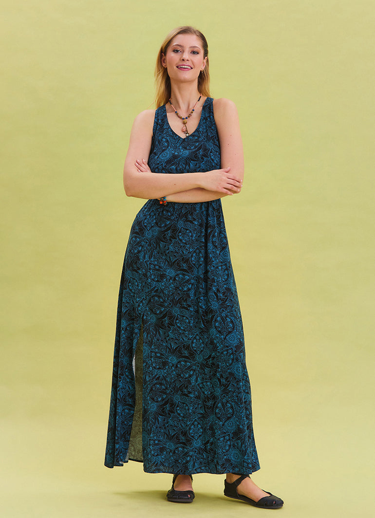 Indigo Bohemian Dress with Slit Neck 4646