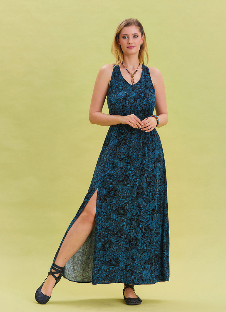 Indigo Bohemian Dress with Slit Neck 4646