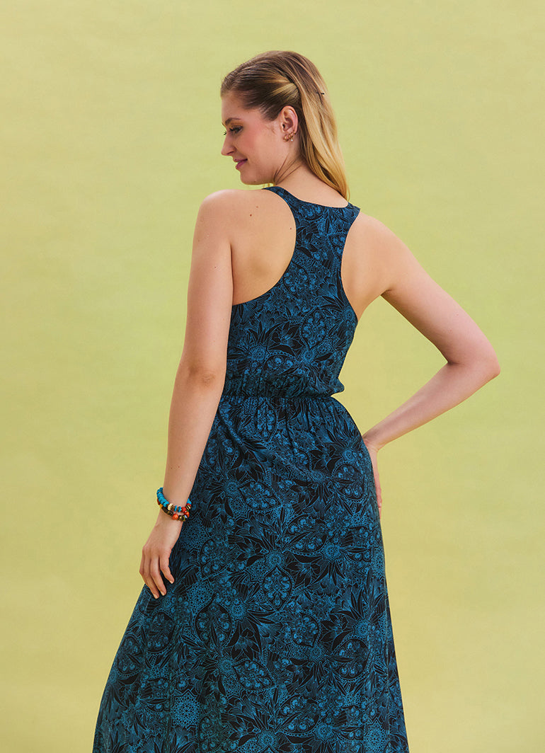 Indigo Bohemian Dress with Slit Neck 4646