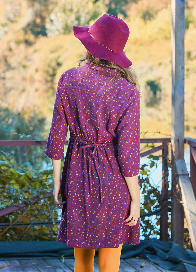 Shirt Collar Button Detailed Lace Purple Flannel Dress 4698