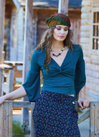 Double Breasted Half Sleeve Green Winter Blouse 4724