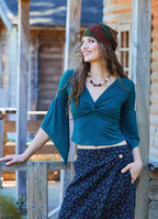 Double Breasted Half Sleeve Green Winter Blouse 4724