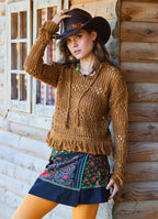 Snap Front Pocket Patchwork Wrapped Black Ethnic Skirt 4686