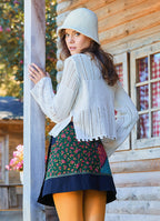 Crew Neck Side Slit Ecru Winter Blouse 4753
