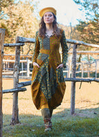 V Neck Belt Detailed Green Floral Dress with Pockets 4741