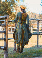 V Neck Belt Detailed Green Floral Dress with Pockets 4741