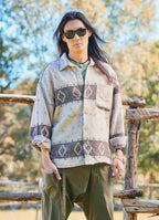 Relaxed Cut Long Sleeve Coffee Patterned Mens Shirt 4766