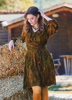 V Neck Draped Belt Detailed Khaki Long Sleeve Dress 4704