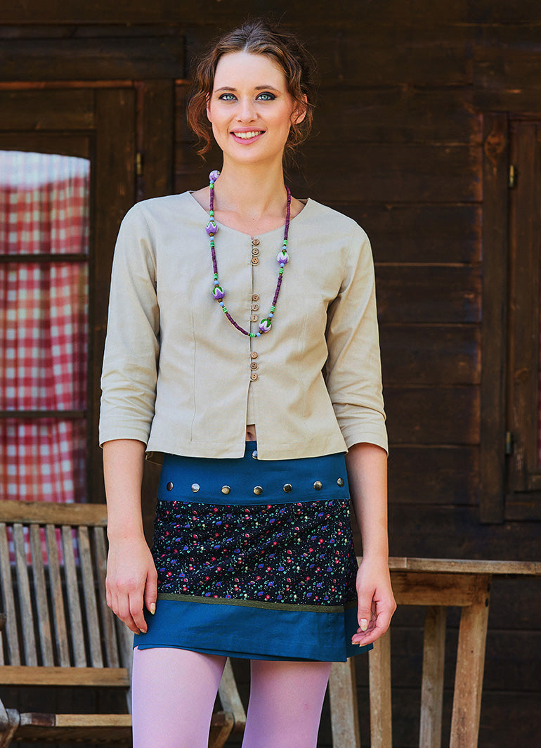 Snap Closure Patchwork Wrapped Floral Skirt 4670